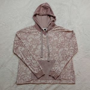 Simply Vera Vera Wang Cream Nude/Pink Floral Velour Long Sleeve Hoodie Size S